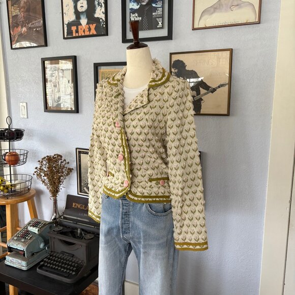 Vintage Marc Jacobs Embroidered Cream and Pink Floral Jacket size 4 - Picture 9 of 15